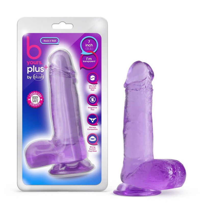 B Yours Plus Rock Roll Realistic Purple 7.25-Inch Long Dildo With Balls & Suction Cup Base