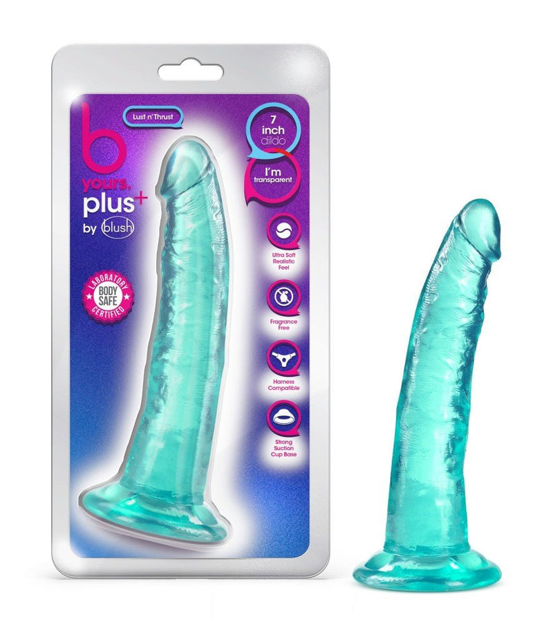 B Yours Plus Lust Thrust Realistic G-Spot Teal 7.5-Inch Long Dildo With Suction Cup Base