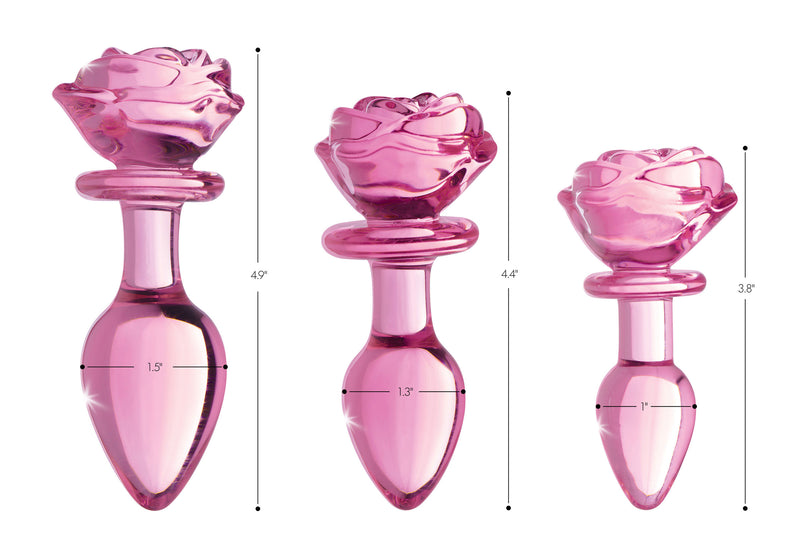 XR Brands Pink Rose Glass Anal Plug - Medium