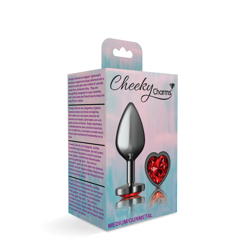 Viben Deep Red Heart Gem Gunmetal Metal Plug - Md