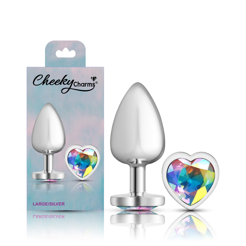 Viben Clear Iridescent Heart Gem Silver Metal Plug - Lg