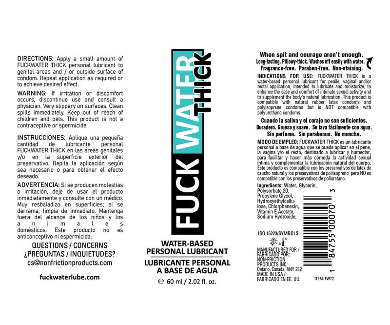 Fuck Water Fuck Water Thick 2oz Clear Water Based Lubricant