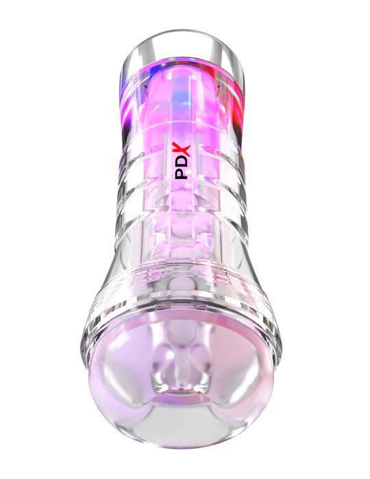 Pipedream PDX Elite Viewtube XXL Clear See-Thru EZ-Grip LED Stroker - Clear - Stroker Masturbator - Canister Masturbation Cup