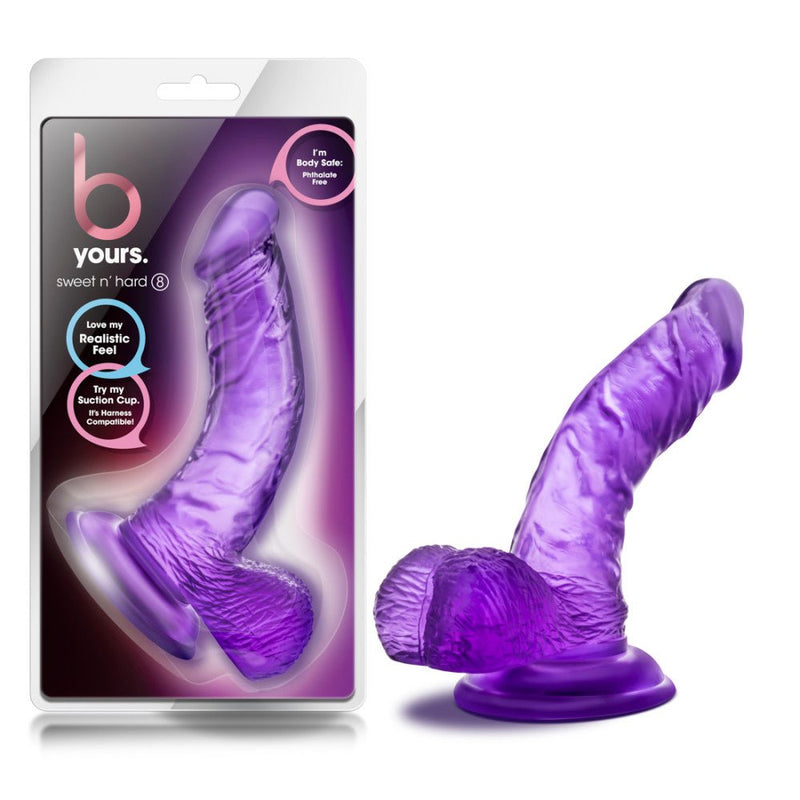 B Yours Sweet N' Hard 8 Realistic Curved G-Spot Purple 6.5-Inch Long Dildo With Balls & Suction Cup Base
