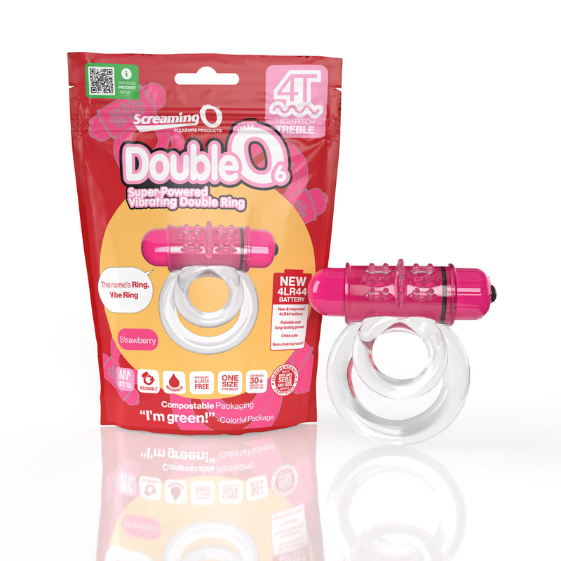 Screaming O Screaming O 4t - Double O 6 Super Powered Vibrating Double Ring - Strawberry