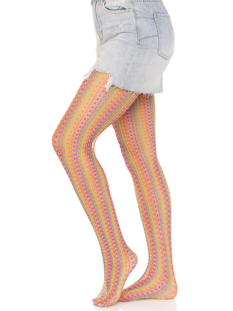 Leg Avenue Rainbow Crochet Net Tights - One Size - Multicolor