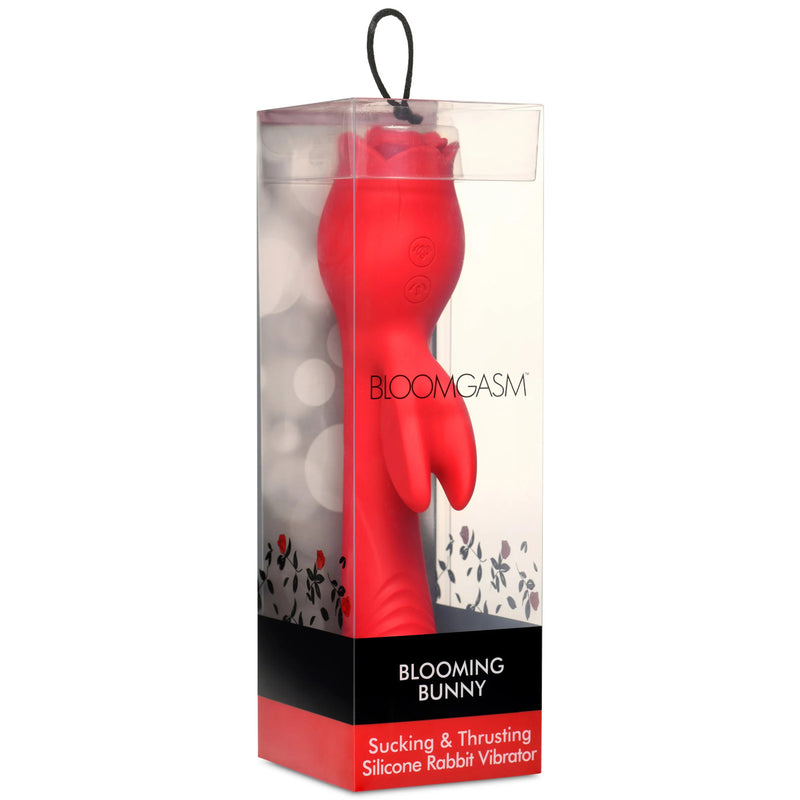 XR Brands Blooming Bunny Sucking and Thrusting Silicone Rabbit Vibrator - Red