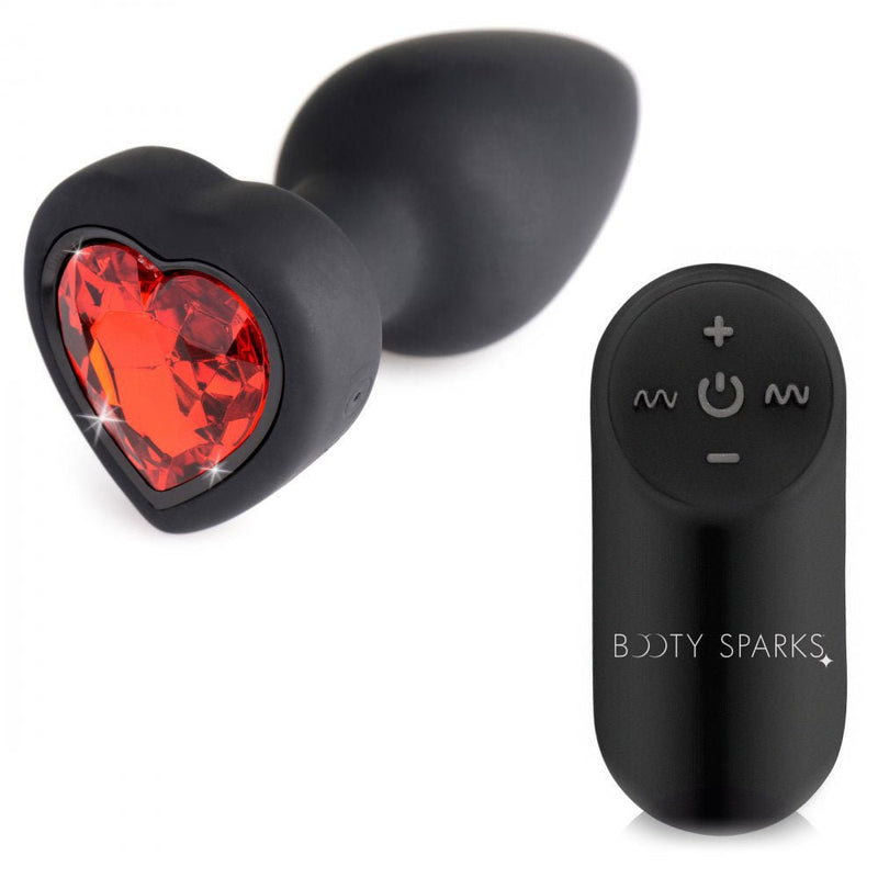 XR Brands 28x Silicone Vibrating Red Heart Anal Plug With Remote - Small