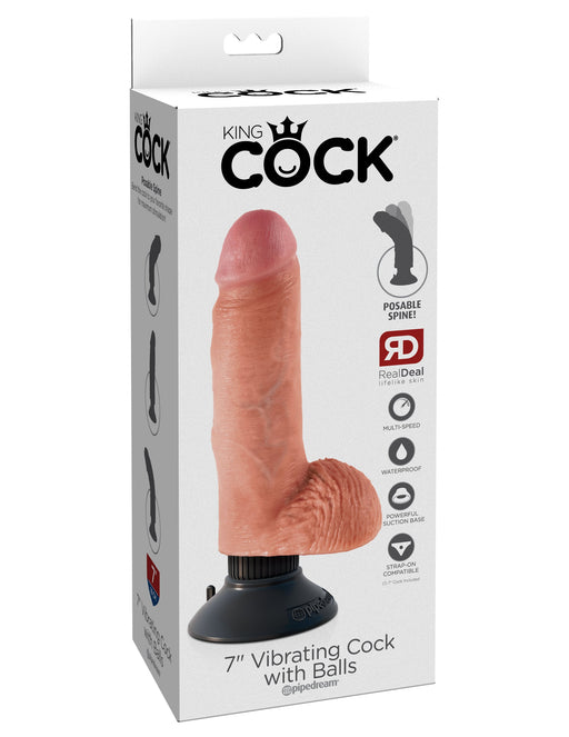 King Cock 7" Vibrating Cock with Balls - Light | AdultSex.Toys