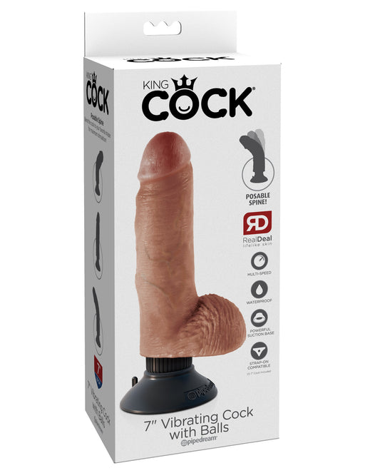 King Cock 7" Vibrating Cock with Balls - Tan | AdultSex.Toys