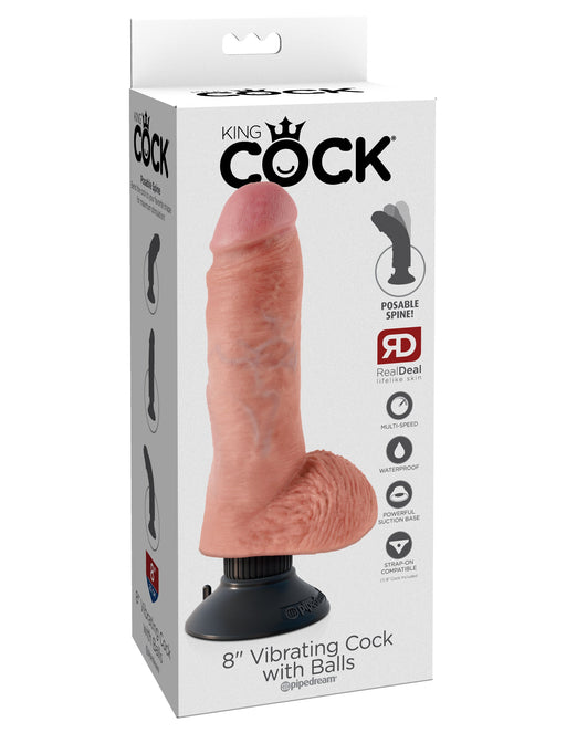 King Cock 8" Vibrating Cock with Balls - Light | AdultSex.Toys