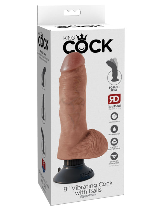 King Cock 8" Vibrating Cock with Balls - Tan | AdultSex.Toys