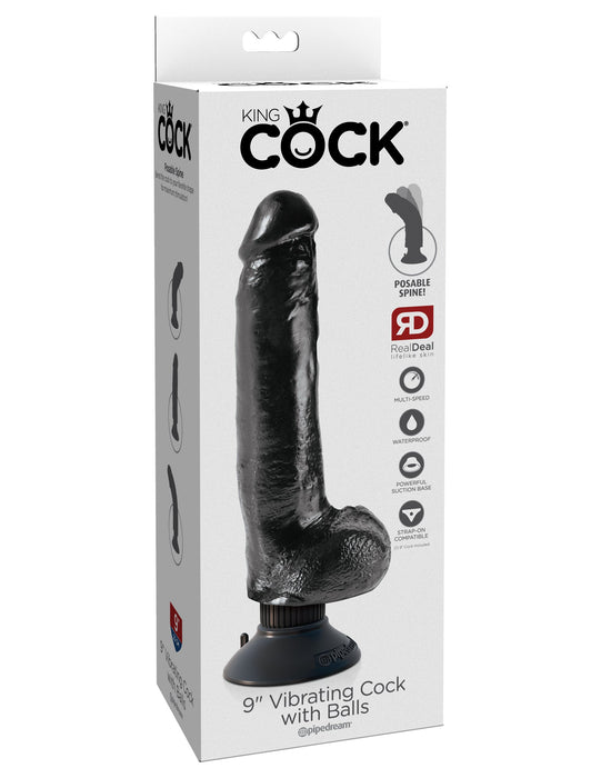 King Cock 9" Vibrating Cock with Balls - Black | AdultSex.Toys