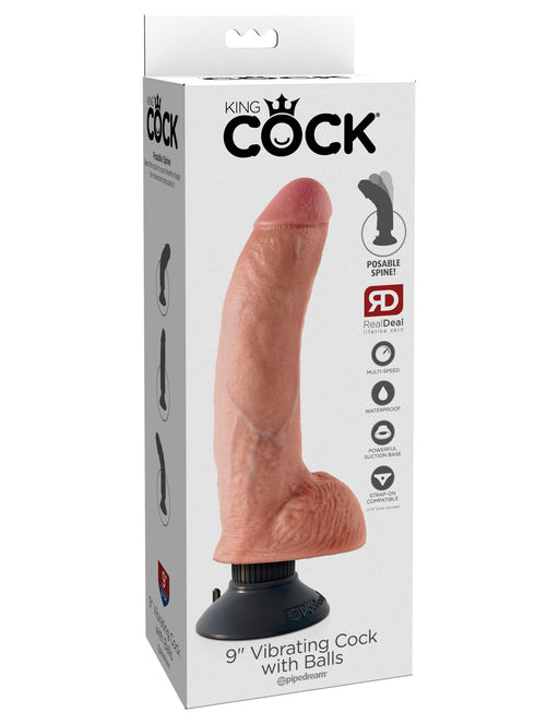 King Cock 9" Vibrating Cock with Balls - Light | AdultSex.Toys