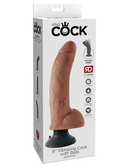 King Cock 9" Vibrating Cock with Balls - Tan | AdultSex.Toys