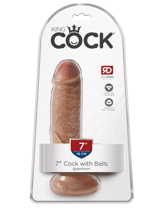 King Cock 7" Cock with Balls - Tan | AdultSex.Toys