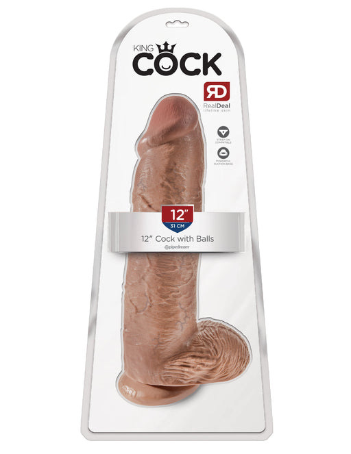 King Cock 12" Cock with Balls - Tan | AdultSex.Toys