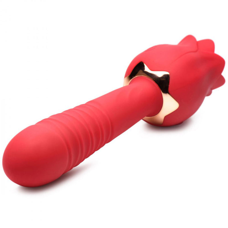 XR Brands Bloomgasm Racy Rose Thrust and Lick Vibrator - Red