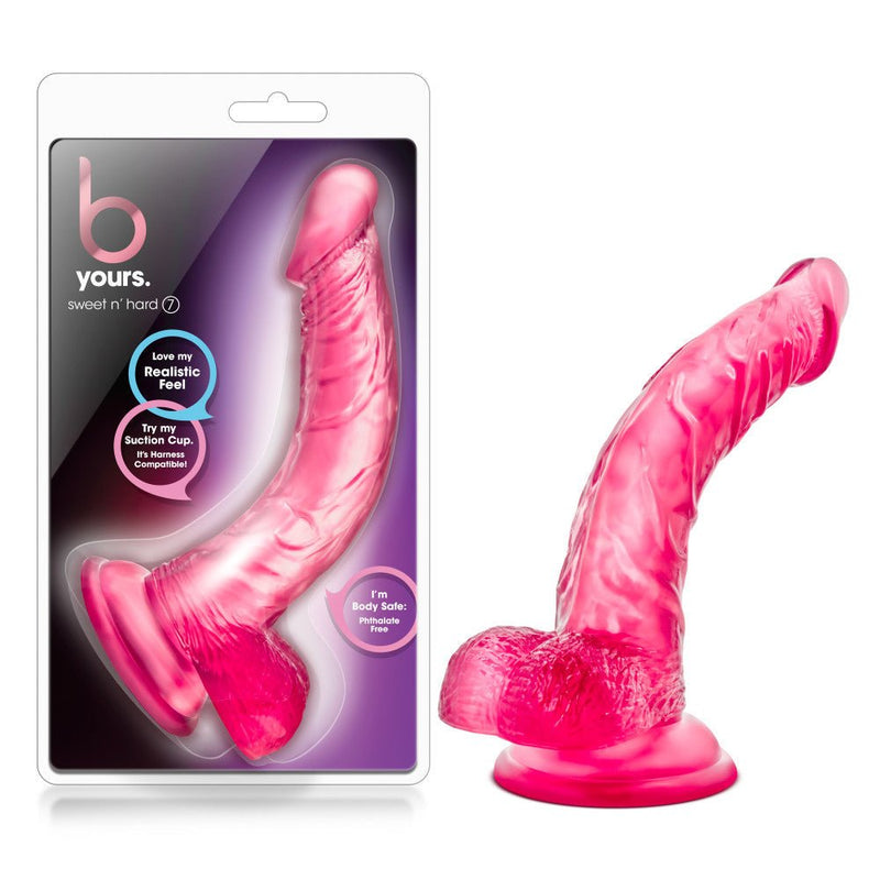 B Yours Sweet N' Hard 7 Realistic Curved G-Spot Pink 8.5-Inch Long Dildo With Balls & Suction Cup Base