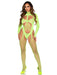 "2 Pc Fishnet Suspender Lingerie Jumpsuit and Layered Opaque Teddy O/s - Neon Green LA-89321GRNOS"