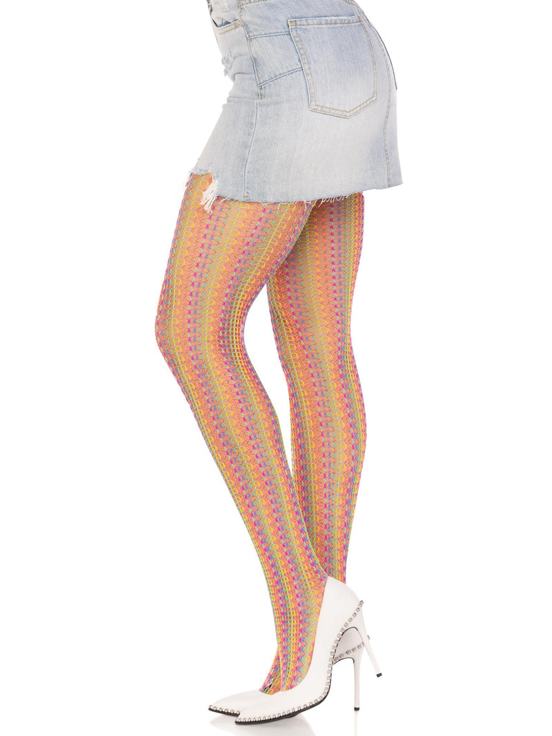 Leg Avenue Rainbow Crochet Net Tights - One Size - Multicolor