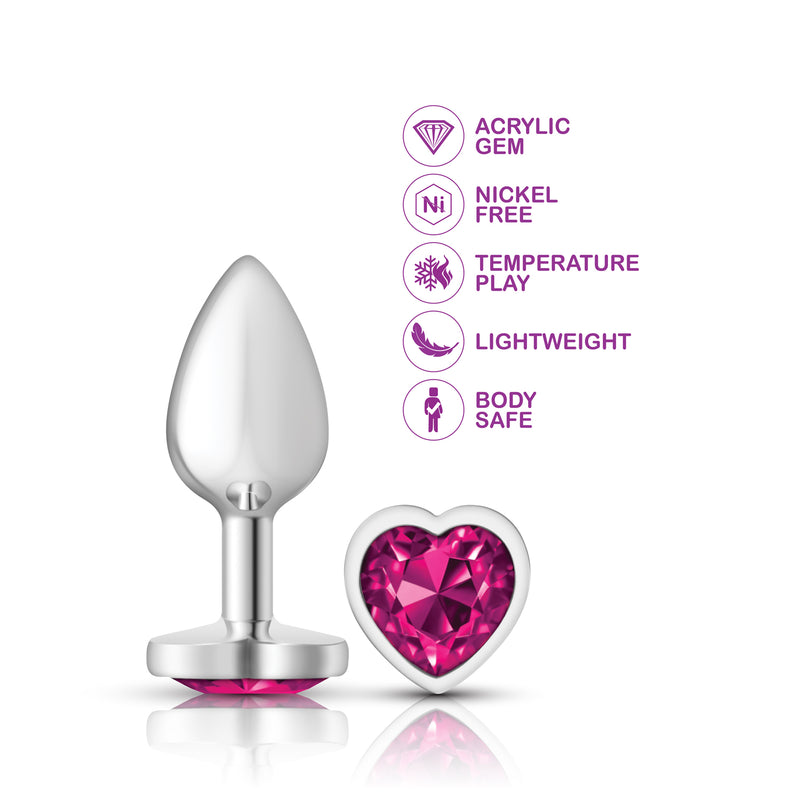 Viben Bright Pink Heart Gem Silver Metal Plug - Sm