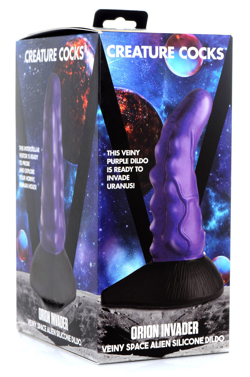 XR Brands Orion Invader Veiny Space Alien Silicone Dildo - Purple