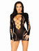 "Seamless Cut Out Long Sleeve Mini Dress With Faux Lace Up Detail - One Size - Black LA-86142BLKOS"
