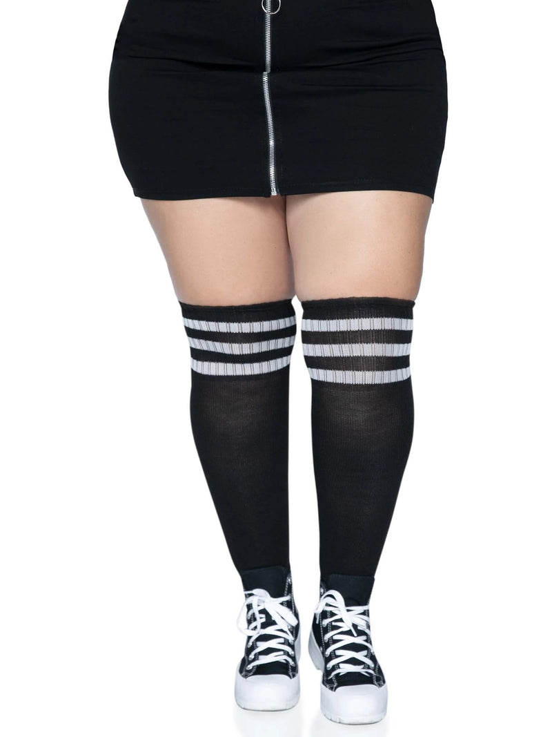 Leg Avenue Over the Knee Athletic Socks -1x/2x - Black/white