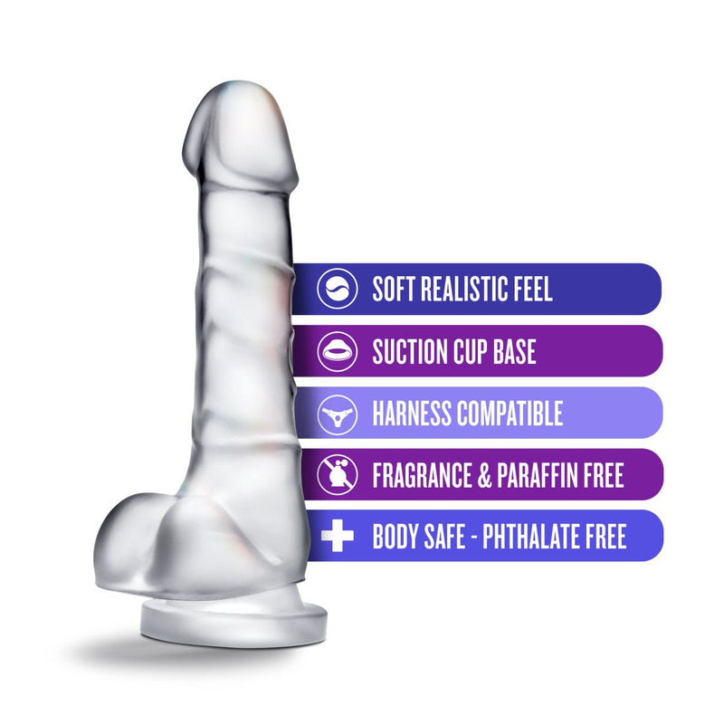 B Yours Diamond Quartz Realistic Clear 7.5-Inch Long Dildo With Balls & Suction Cup Base