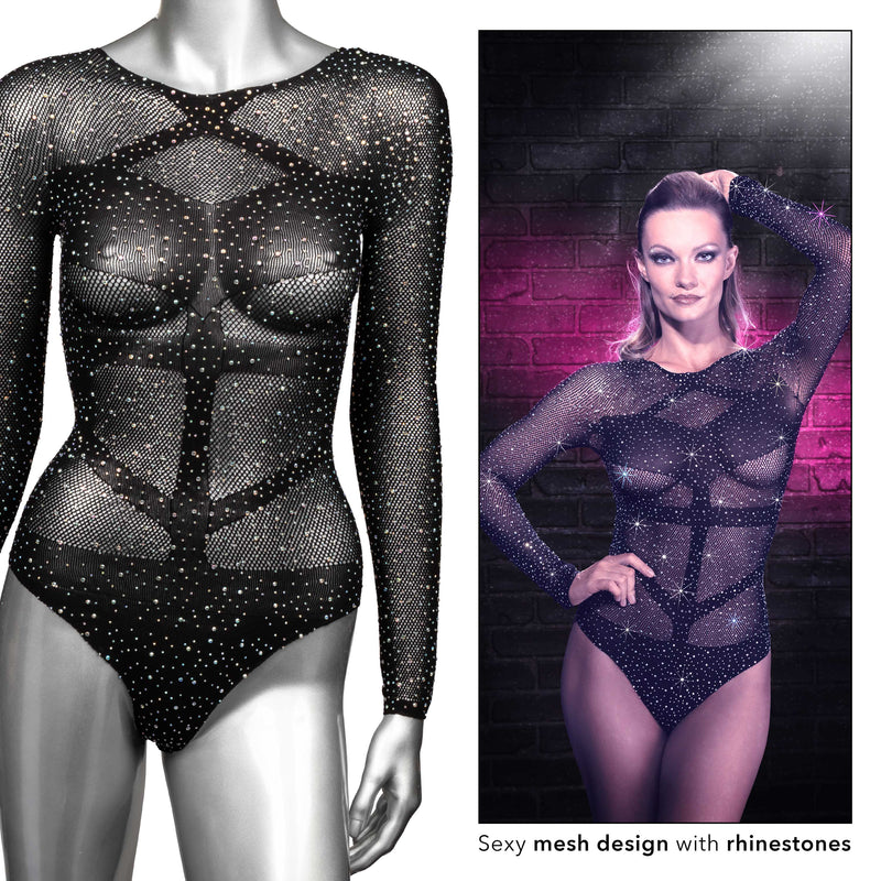CalExotics Radiance Long Sleeve Body Suit - One Size - Black