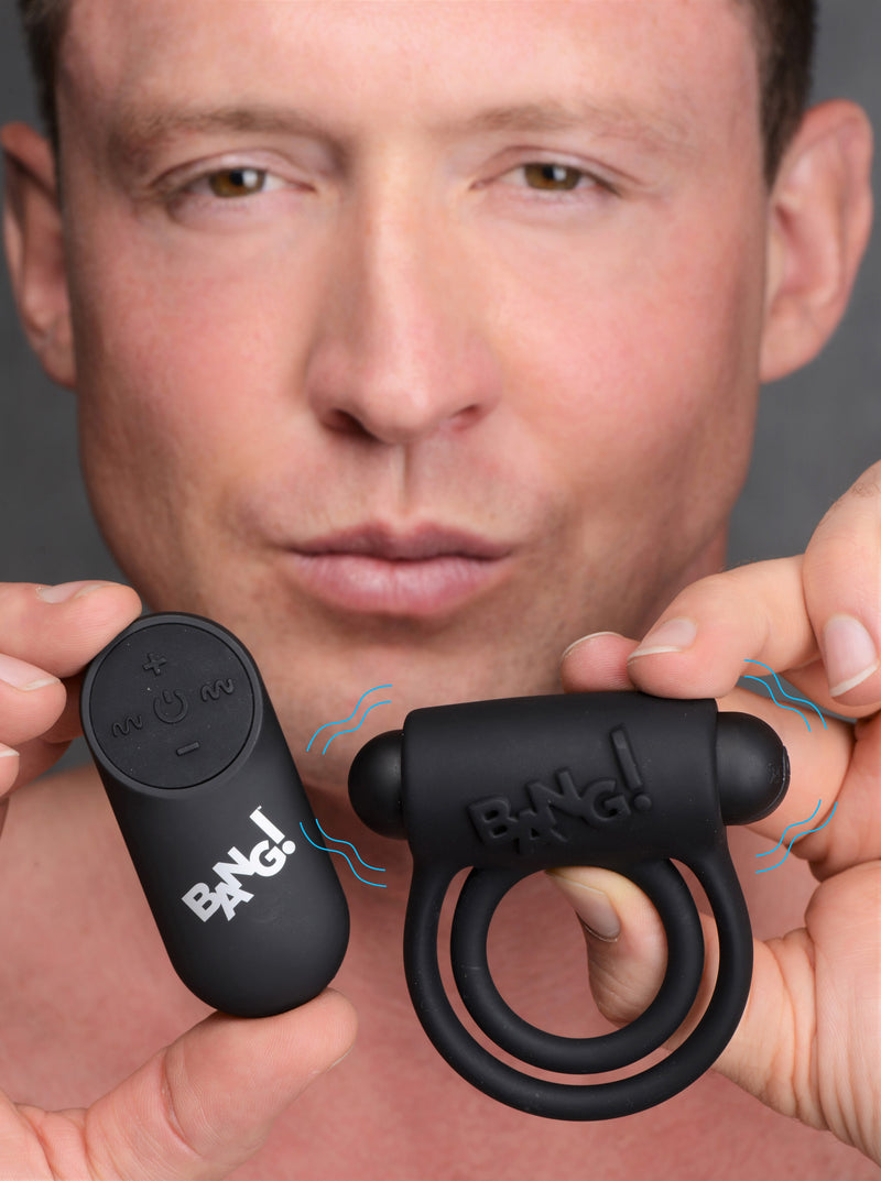 XR Brands Bang - Silicone Cock Ring and Bullet With Remote Control - Black