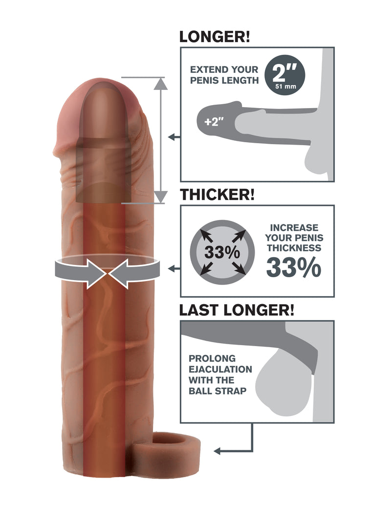 Pipedream Fantasy X-Tensions Perfect 2-Inch Extension With Ball Strap - Brown