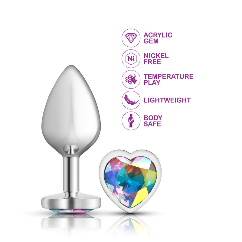 Viben Clear Iridescent Heart Gem Silver Metal Plug - Md
