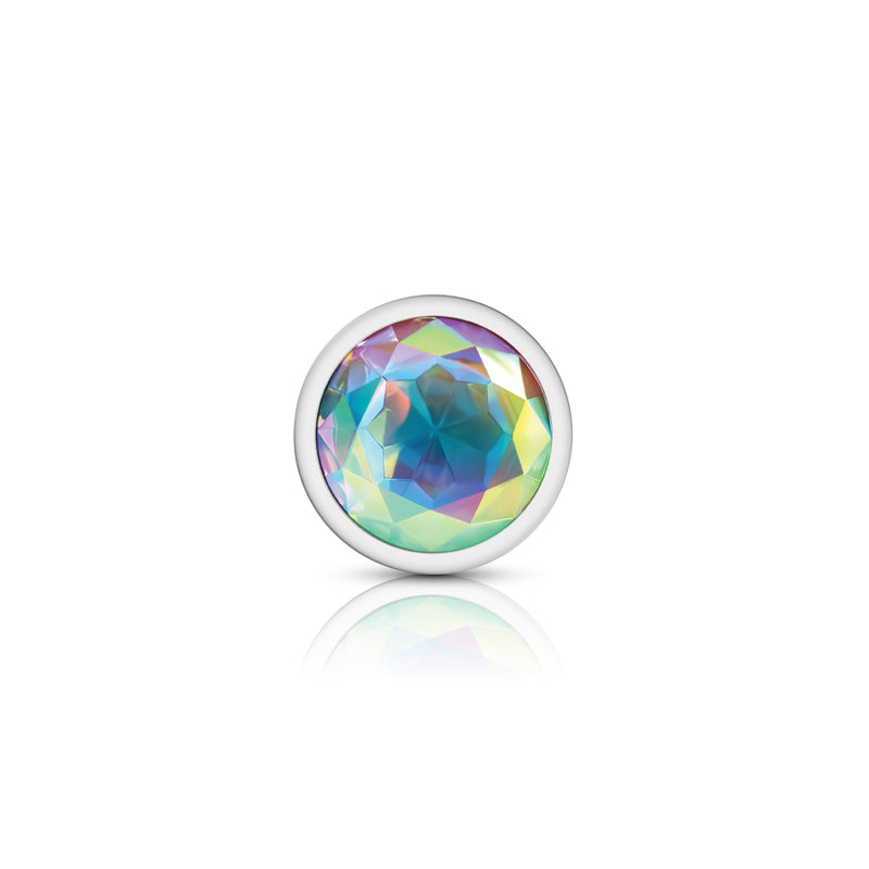 Viben Clear Iridescent Round Gem Silver Metal Plug - Lg