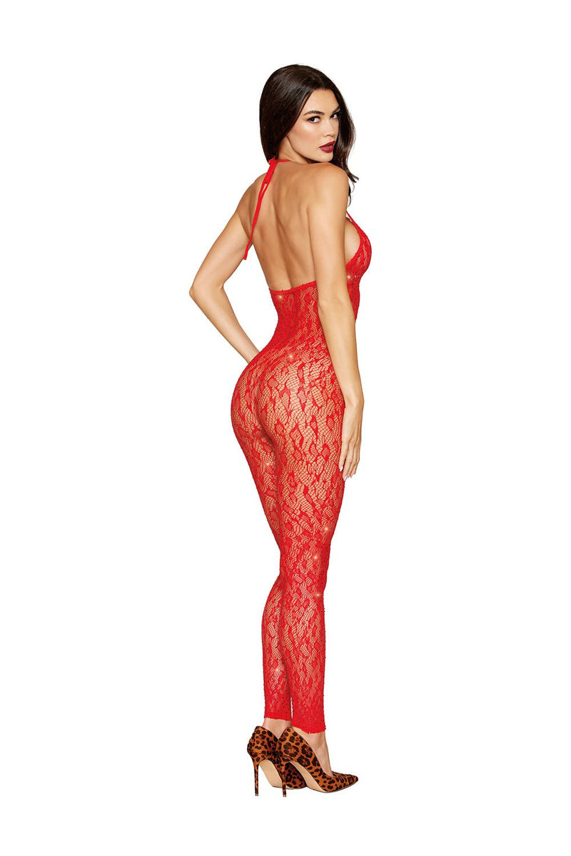 Dreamgirl Rhinestone Bodystocking Dmnd - One Size - Poinsettia
