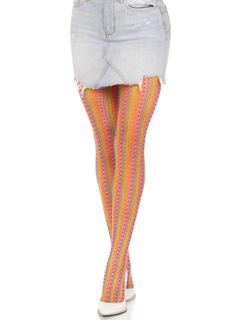 Leg Avenue Rainbow Crochet Net Tights - One Size - Multicolor
