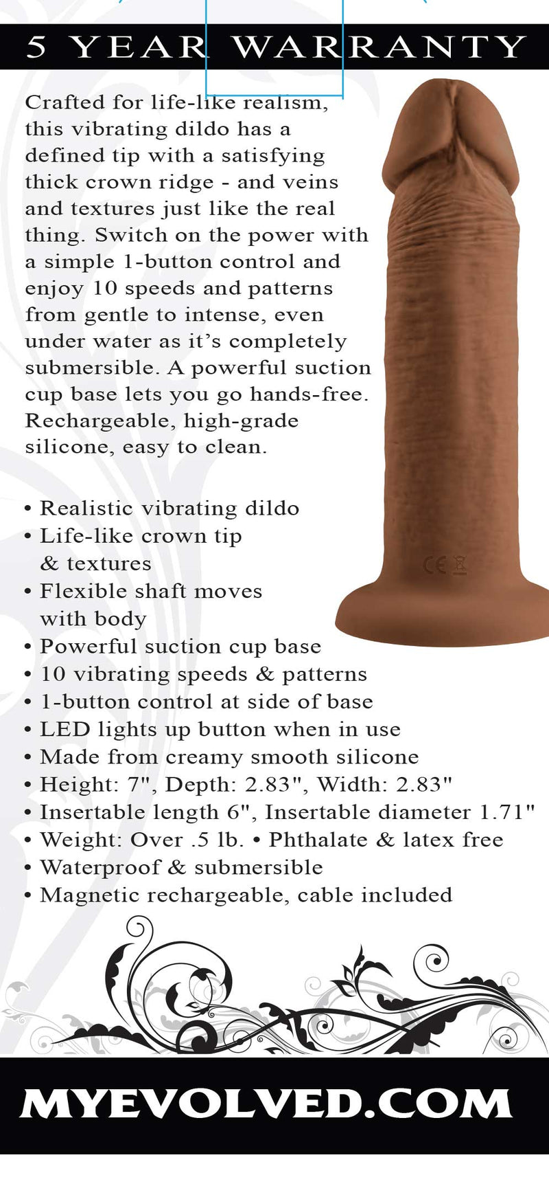 Evolved Novelties 6 Inch Girthy Vibrating Dong - Dark