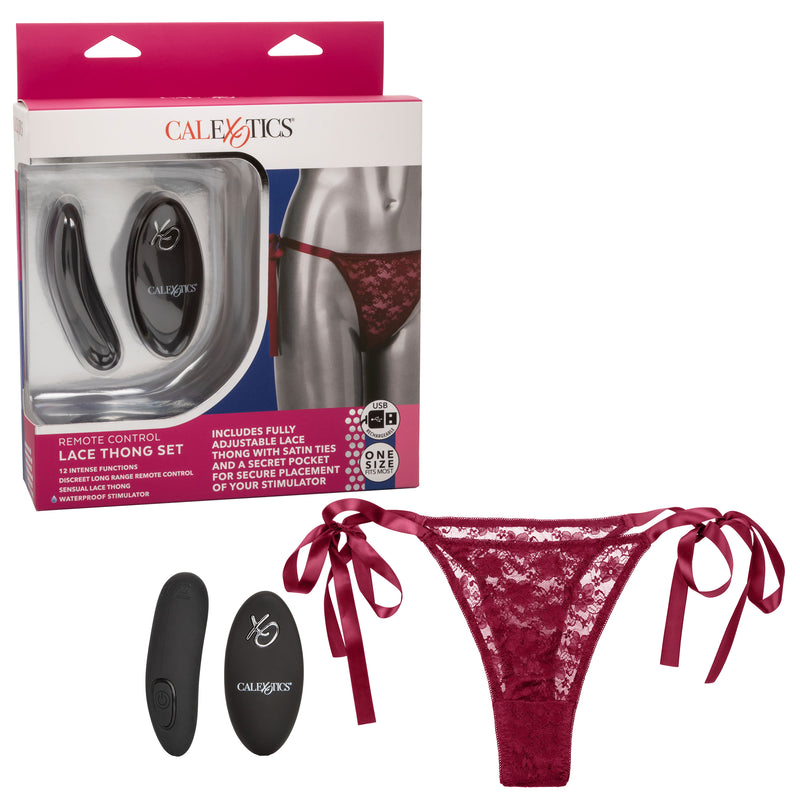 CalExotics Remote Control Lace Thong Set - Burgundy