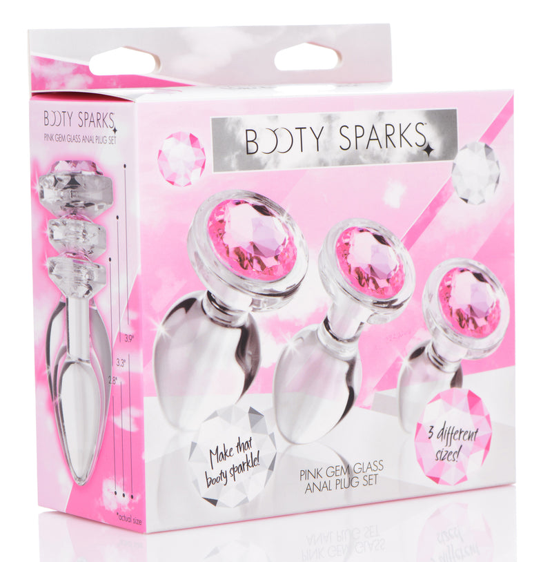XR Brands Pink Gem Glass Anal Plug Set