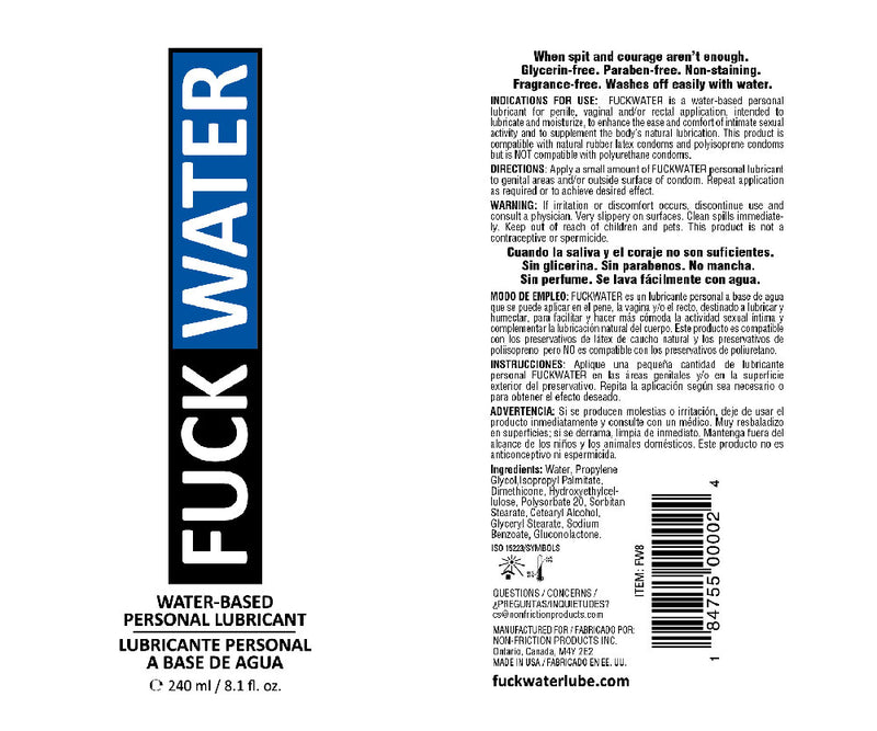 Fuck Water Fuck Water Water-Based Lubricant - 8 Fl. Oz.