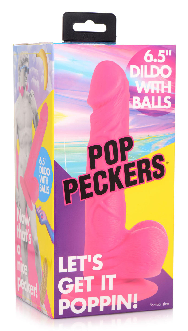 XR Brands Pop Pecker 6.5 Inch Dildo With Balls - Pink