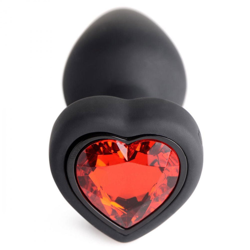 XR Brands 28x Silicone Vibrating Red Heart Anal Plug With Remote - Small