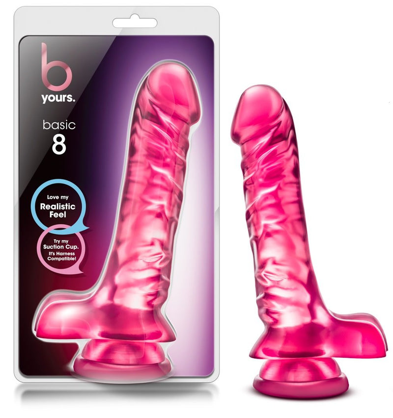 B Yours Basic 8 Realistic Pink 9-Inch Long Dildo With Balls & Suction Cup Base