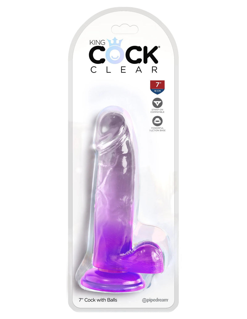 Pipedream King Cock Clear 7 Inch With Balls - Purple