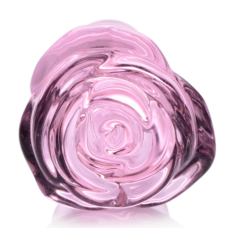 XR Brands Pink Rose Glass Anal Plug - Small