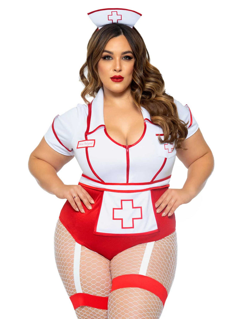 Leg Avenue Plus Nurse Feelgood Sexy Costume - 1x/2x - White / Red