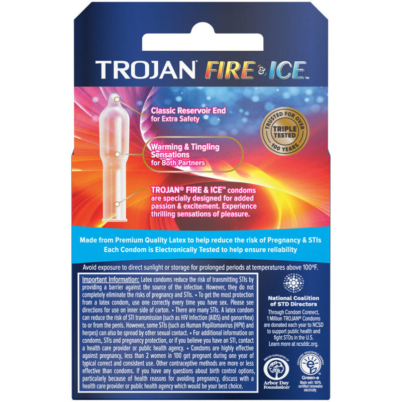 Paradise Marketing Trojan Fire and Ice Dual Action Lubricated Condoms - 3 Pack