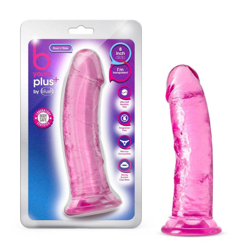B Yours Plus Roar N' Ride Realistic Pink 8-Inch Long Dildo With Suction Cup Base