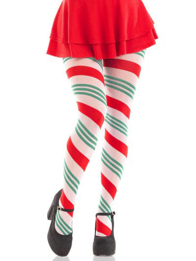 Leg Avenue Lane Holiday Ribbon Striped Tights - Green/red - Os